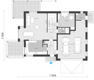 Projekt domu uA33 - rzut parteru, dom liczy 5 pokoje, 2 łazienki i wc