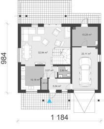Projekt domu uA87 - rzut parteru, dom liczy 3 pokoje, 3 łazienki i wc