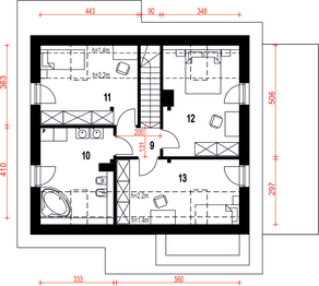 Poddasze projektu - Biała z garażem i wiatą [A1]