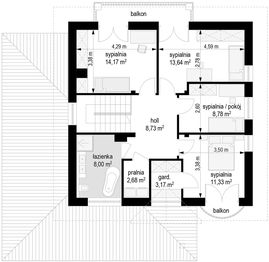 Piętro 1 projektu - Willa diamentowa wariant B