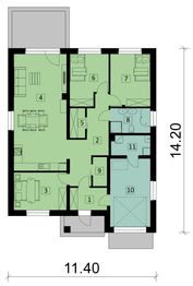 Projekt domu KA91 T - rzut parteru, dom liczy 3 pokoje, 1 łazienki i wc