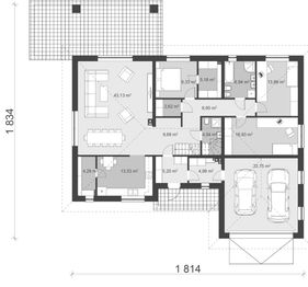 Projekt domu uA129 - rzut parteru, dom liczy 3 pokoje, 2 łazienki i wc