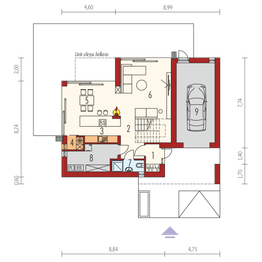Projekt domu EX 2 G1 energo plus - rzut parteru, dom liczy 3 pokoje, 3 łazienki i wc