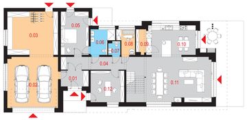 Projekt domu Eximius I G2 - rzut parteru, dom liczy 5 pokoje, 4 łazienki i wc