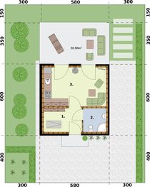 Parter projektu - Lido A OC szkielet drewniany letniskowy, ocieplony na zgłoszenie do 35m2