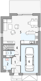 Projekt domu Oskar 3 eko - rzut parteru, dom liczy 3 pokoje, 2 łazienki i wc