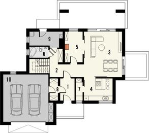 Projekt domu Etiuda 2G - rzut parteru, dom liczy 4 pokoje, 2 łazienki i wc