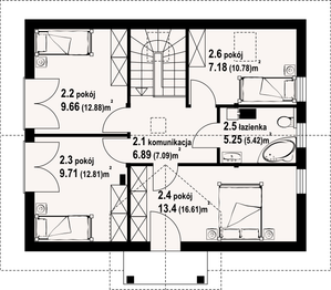 Projekt domu Paczków 55dw - rzut poddasza, dom liczy 6 pokoje, 2 łazienki i wc