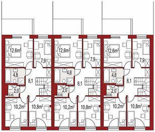 Projekt domu Katrina szeregówka - rzut poddasza, dom liczy 4 pokoje, 2 łazienki i wc