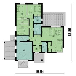 Projekt domu KA133 - rzut parteru, dom liczy 3 pokoje, 2 łazienki i wc