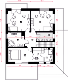 Piętro 1 projektu - Willa pod kormoranem z garażem 1-st. [A]