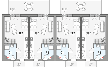 Parter projektu - Morski 1 - bliźniak dwulokalowy l+sl+s+ll