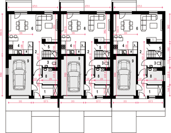Parter projektu - Głuszec III Mode z garażem 1-st. szeregówka [A-SZ]