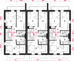 Piętro 1 projektu - Jukka II z garażem 1-st. szeregówka [A-SZ]