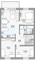 Piętro 1 projektu - Merlin 3 - dwulokalowy segment s