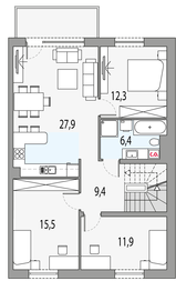 Piętro 1 projektu - Merlin 3 - dwulokalowy segment p