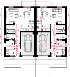 Parter projektu - Głuszec III z garażem 1-st. bliźniak [A-BL]