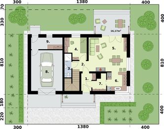 Parter projektu - Sevilla 3A szkielet drewniany z pojedynczym garażem