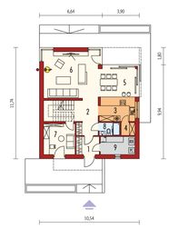 Projekt domu Mini 13 PLUS (wersja B) energo plus - rzut parteru, dom liczy 4 pokoje, 2 łazienki i wc
