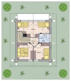 Projekt domu L-305 z bali - rzut poddasza, dom liczy 3 pokoje, 2 łazienki i wc