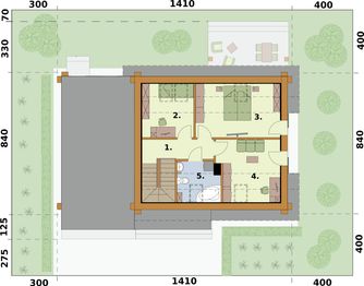Projekt domu Sevilla 3A bale drewniane z pojedynczym garażem - rzut poddasza, dom liczy 4 pokoje, 2 łazienki i wc