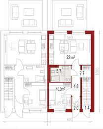 Parter projektu - Duo 48+82 jednorodzinny dwulokalowy bliźniak