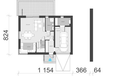 Projekt domu uA34v5 - rzut parteru, dom liczy 3 pokoje, 2 łazienki i wc