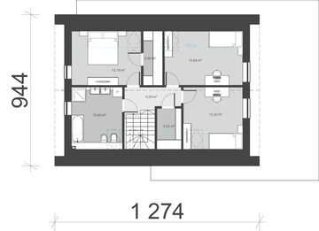 Projekt domu uA34v5 - rzut poddasza, dom liczy 3 pokoje, 2 łazienki i wc
