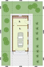 Parter projektu - G340 szkielet drewniany garaż jednostanowiskowy z pomieszczeniem gospodarczym