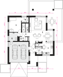 Parter projektu - Willa sosnowa z garażem 2-st. [A1]