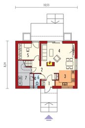 Projekt domu E12 reco energo plus - rzut parteru, dom liczy 4 pokoje, 2 łazienki i wc