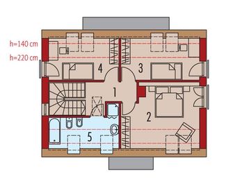 Projekt domu E12 reco energo plus - rzut poddasza, dom liczy 4 pokoje, 2 łazienki i wc