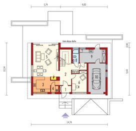 Projekt domu Benjamin G1 energo plus - rzut parteru, dom liczy 4 pokoje, 3 łazienki i wc