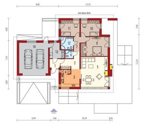 Projekt domu India G2 reco (wersja B) energo plus - rzut parteru, dom liczy 3 pokoje, 2 łazienki i wc