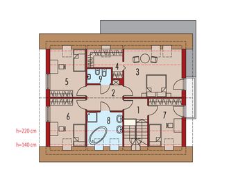 Projekt domu Pablo II G1 energo plus - rzut poddasza, dom liczy 4 pokoje, 3 łazienki i wc