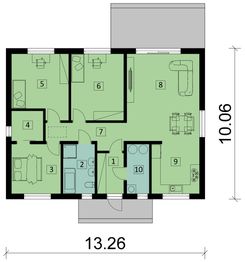 Projekt domu KA230 SZ - rzut parteru, dom liczy 3 pokoje, 1 łazienki i wc