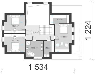 Projekt domu uA249 - rzut poddasza, dom liczy 4 pokoje, 2 łazienki i wc