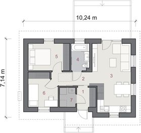 Projekt domu N31-BG - rzut parteru, dom liczy 2 pokoje, 1 łazienki i wc