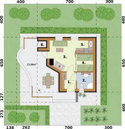 Projekt domu letniskowego Vigo szkielet drewniany dom letniskowy - rzut parteru, dom liczy 1 pokoje, 1 łazienki i wc
