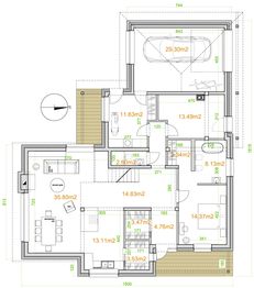 Projekt domu eko Typowy 63 - rzut parteru, dom liczy 4 pokoje, 3 łazienki i wc