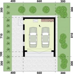 Projekt garażu G358 garaż dwustanowiskowy - rzut parteru, dom liczy 0 pokoje, 0 łazienki i wc