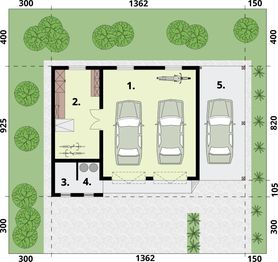 Parter projektu - G360 garaż dwustanowiskowy z pomieszczeniem gospodarczym i wiatą