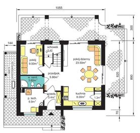 Parter projektu - BW-36 wariant 18 bez garażu z zadaszonym tarasem (niskoemisyjny)