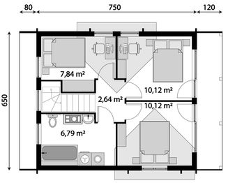 Poddasze projektu - Jutrzenka z trójkątnym oknem powiększona