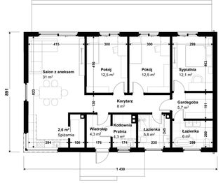 Rzut parteru - Dom prefabrykowany DH127