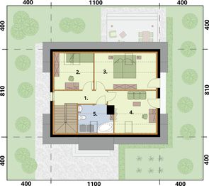 Projekt domu Samos szkielet drewniany - rzut poddasza, dom liczy 4 pokoje, 2 łazienki i wc