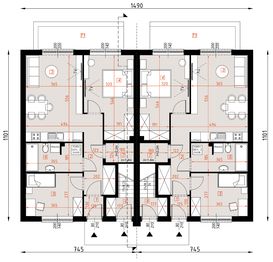 Parter projektu - D424A - zabudowa bliźniacza - segmenty dwulokalowe
