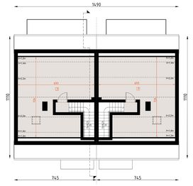 Poddasze projektu - D424A - zabudowa bliźniacza - segmenty dwulokalowe