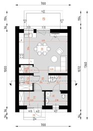 Projekt domu D427 - rzut parteru, dom liczy 3 pokoje, 2 łazienki i wc