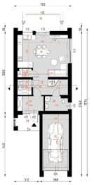 Projekt domu D427 - z garażem - rzut parteru, dom liczy 3 pokoje, 2 łazienki i wc